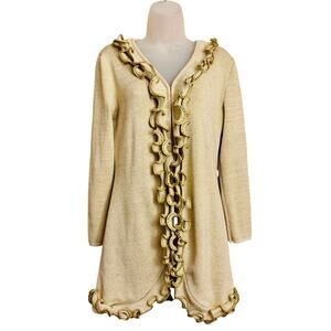 Ravel Golden Open front knit Ruffled long cardigan sweater lightweight coat szM